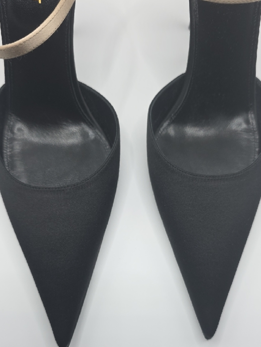 Saint Laurent Black Pointed Slingback Heels with Tan Strap - Picture 6 of 14